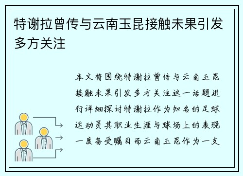 特谢拉曾传与云南玉昆接触未果引发多方关注